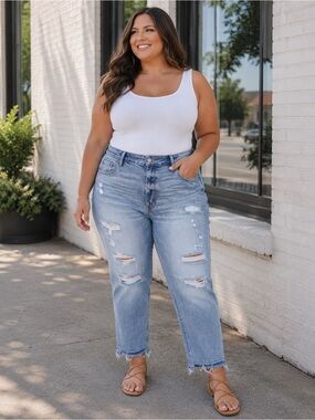 Old Navy Jeans Slouchy Straight Distressed High Rise Button Fly